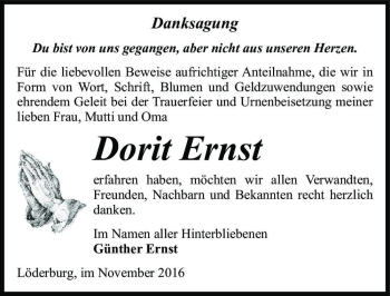 Traueranzeige von Dorit Ernst  von Magdeburger Volksstimme