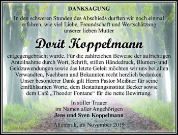 Traueranzeige von Dorit Koppelmann  von Magdeburger Volksstimme