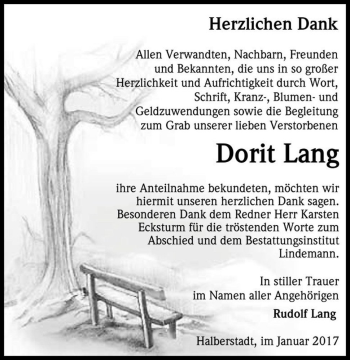 Traueranzeige von Dorit Lang  von Magdeburger Volksstimme