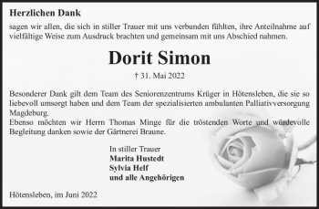 Traueranzeige von Dorit Simon  von Magdeburger Volksstimme