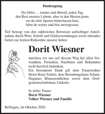 Traueranzeige von Dorit Wienser  von Magdeburger Volksstimme