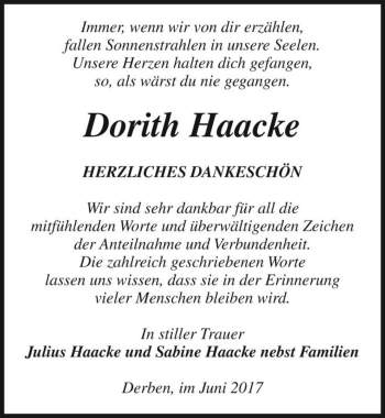 Traueranzeige von Dorith Haacke  von Magdeburger Volksstimme