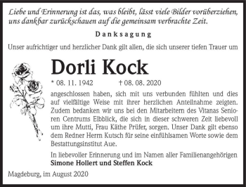 Traueranzeige von Dorli Kock  von Magdeburger Volksstimme