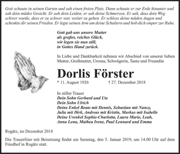 Traueranzeige von Dorlis Förster  von Magdeburger Volksstimme