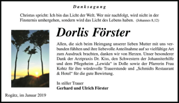 Traueranzeige von Dorlis Förster  von Magdeburger Volksstimme