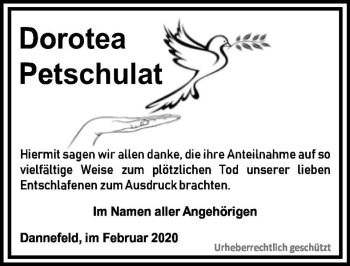 Traueranzeige von Dorotea Petschulat  von Magdeburger Volksstimme