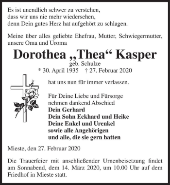 Traueranzeige von Dorothea ,,Thea
