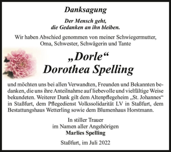 Traueranzeige von Dorothea 