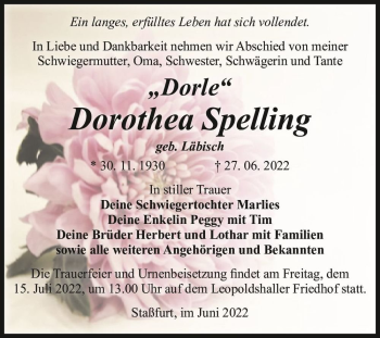 Traueranzeige von Dorothea 