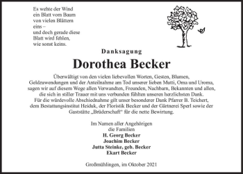 Traueranzeige von Dorothea Becker  von Magdeburger Volksstimme