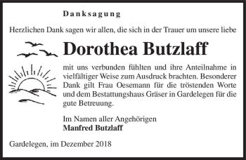 Traueranzeige von Dorothea Butzlaff  von Magdeburger Volksstimme