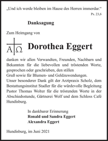 Traueranzeige von Dorothea Eggert  von Magdeburger Volksstimme
