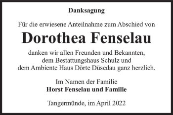 Traueranzeige von Dorothea Fenselau  von Magdeburger Volksstimme