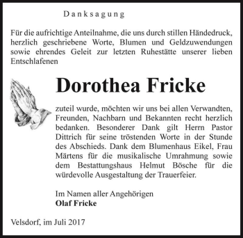 Traueranzeige von Dorothea Fricke  von Magdeburger Volksstimme