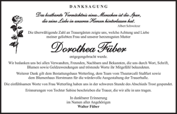 Traueranzeige von Dorothea Füber  von Magdeburger Volksstimme