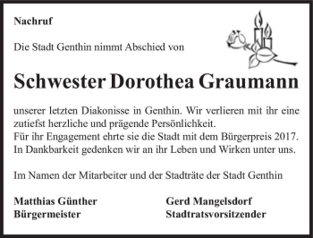 Traueranzeige von Dorothea Graumann  von Magdeburger Volksstimme