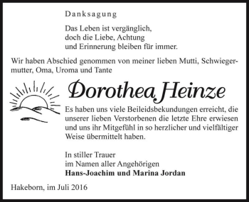 Traueranzeige von Dorothea Heinze  von Magdeburger Volksstimme