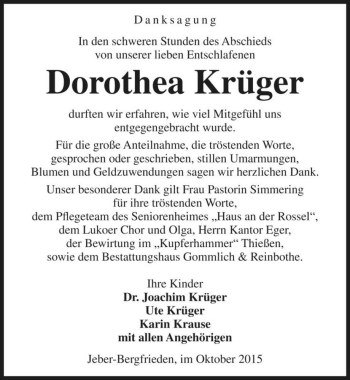 Traueranzeige von Dorothea Krüger  von Magdeburger Volksstimme