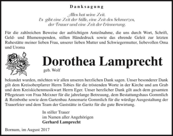 Traueranzeige von Dorothea Lamprecht (geb. Wolf)  von Magdeburger Volksstimme