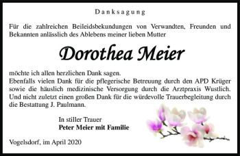 Traueranzeige von Dorothea Meier  von Magdeburger Volksstimme