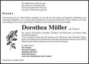 Traueranzeige von Dorothea Müller (geb. Kerbaum)  von Magdeburger Volksstimme