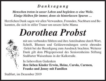 Traueranzeige von Dorothea Probst  von Magdeburger Volksstimme