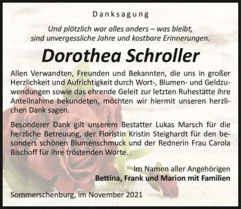 Traueranzeige von Dorothea Schroller  von Magdeburger Volksstimme