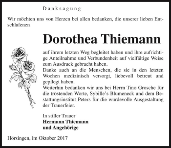 Traueranzeige von Dorothea Thiemann  von Magdeburger Volksstimme