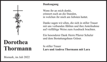 Traueranzeige von Dorothea Thormann  von Magdeburger Volksstimme