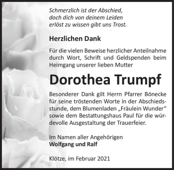 Traueranzeige von Dorothea Trumpf  von Magdeburger Volksstimme