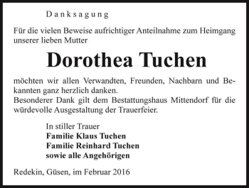 Traueranzeige von Dorothea Tuchen  von Magdeburger Volksstimme