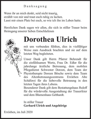 Traueranzeige von Dorothea Ulrich  von Magdeburger Volksstimme