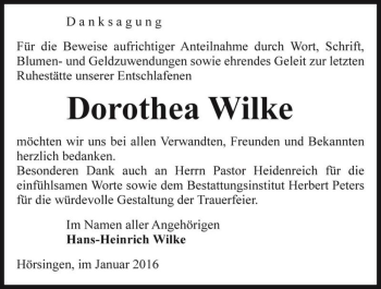 Traueranzeige von Dorothea Wilke  von Magdeburger Volksstimme