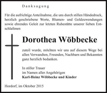Traueranzeige von Dorothea Wöbbecke  von Magdeburger Volksstimme