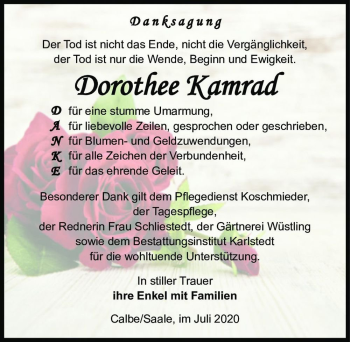 Traueranzeige von Dorothee Kamrad  von Magdeburger Volksstimme