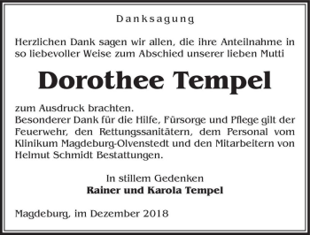 Traueranzeige von Dorothee Tempel  von Magdeburger Volksstimme