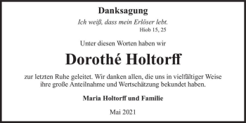 Traueranzeige von Dorothé Holtorff  von Magdeburger Volksstimme