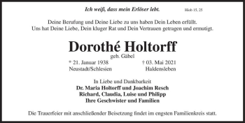 Traueranzeige von Dorothé Holtorff (geb. Gäbel)  von Magdeburger Volksstimme