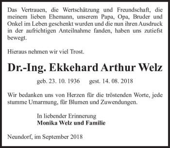Traueranzeige von Dr.-Ing. Ekkehard Arthur Welz  von Magdeburger Volksstimme