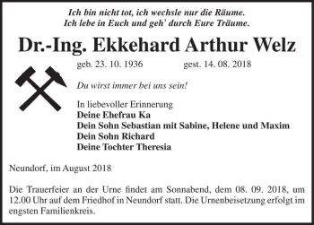 Traueranzeige von Dr.-Ing. Ekkehard Arthur Welz  von Magdeburger Volksstimme
