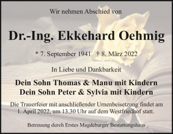 Traueranzeige von Dr.-Ing. Ekkehard Oehmig  von Magdeburger Volksstimme