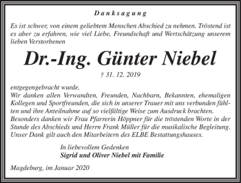 Traueranzeige von Dr.-Ing. Günter Niebel  von Magdeburger Volksstimme