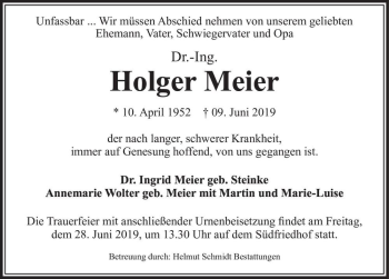 Traueranzeige von Dr.-Ing. Holger Meier  von Magdeburger Volksstimme