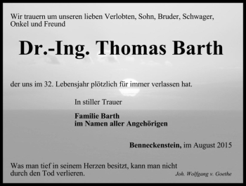 Traueranzeige von Dr.-Ing. Thomas Barth  von Magdeburger Volksstimme