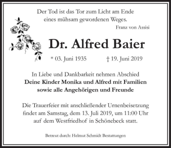 Traueranzeige von Dr. Alfred Baier  von Magdeburger Volksstimme