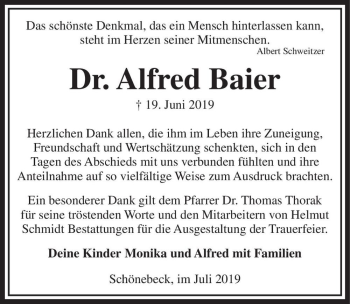 Traueranzeige von Dr. Alfred Baier  von Magdeburger Volksstimme