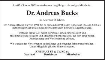Traueranzeige von Dr. Andreas Bucks  von Magdeburger Volksstimme