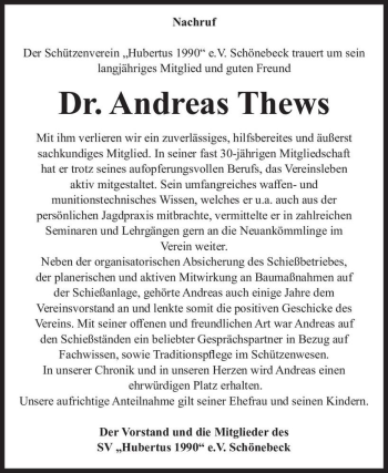 Traueranzeige von Dr. Andreas Thews  von Magdeburger Volksstimme