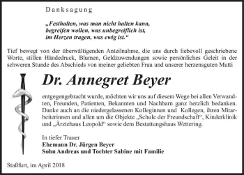 Traueranzeige von Dr. Annegret Beyer  von Magdeburger Volksstimme