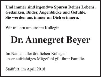 Traueranzeige von Dr. Annegret Beyer  von Magdeburger Volksstimme